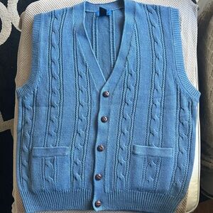 Towncraft Vintage 90s Cable Knit Sweater Vest XL Blue Grandpa Academia Nostalgia